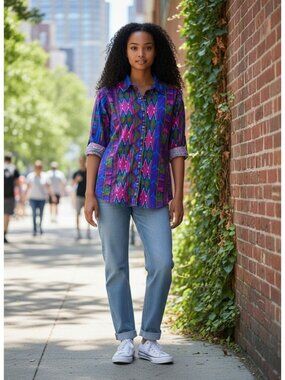 Vintage Wrangler Button-Up Shirt Southwestern Pattern Purple M 100% Cotton Women